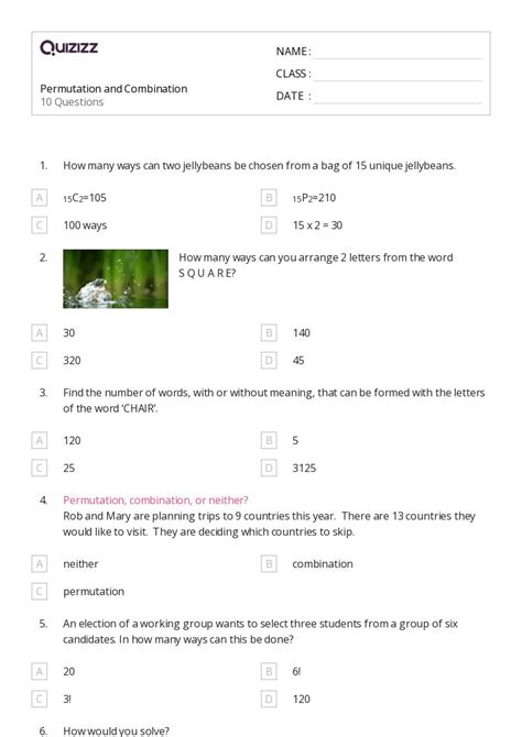 Image result for Simple Combination and Permutation Worksheet