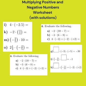 Image result for Multiplying Negative Number Sheet
