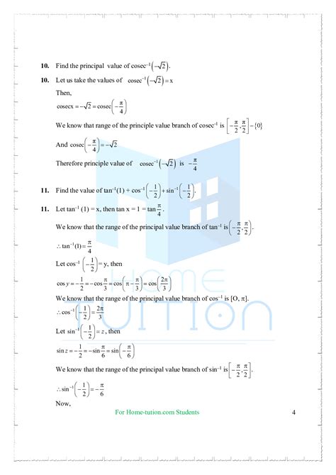 Résultat d’images pour Class 12 Maths Inverse Trigonometry PDF
