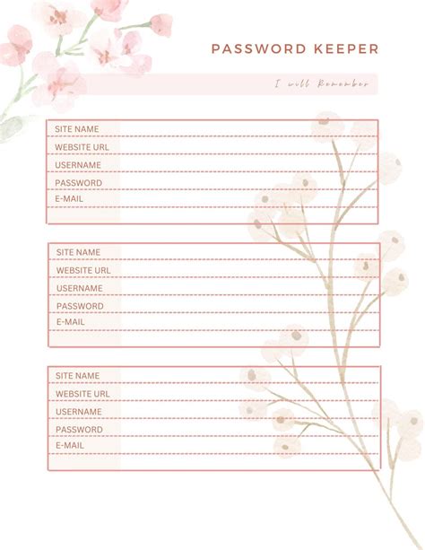 Password Keeper DIY Editable Pink Purple Blue Printable - Etsy