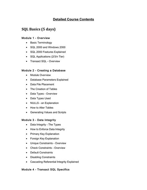 Toradh íomhá ar Content of SQL Course