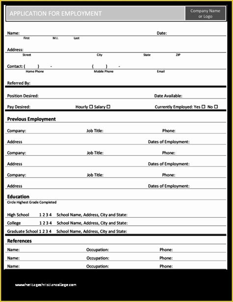 Image result for Basic Job Application Form Template
