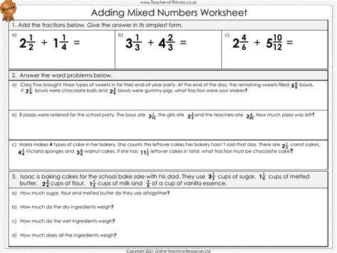 Image result for Adding Mixed Numbers Worksheet with Answers