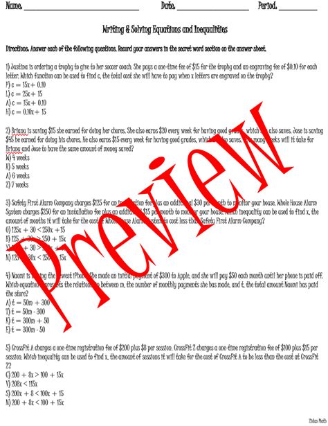 Image result for Solving Equations and Inequalities Worksheet