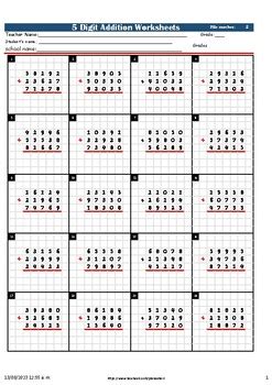 5 Digit Math Worksheets に対する画像結果