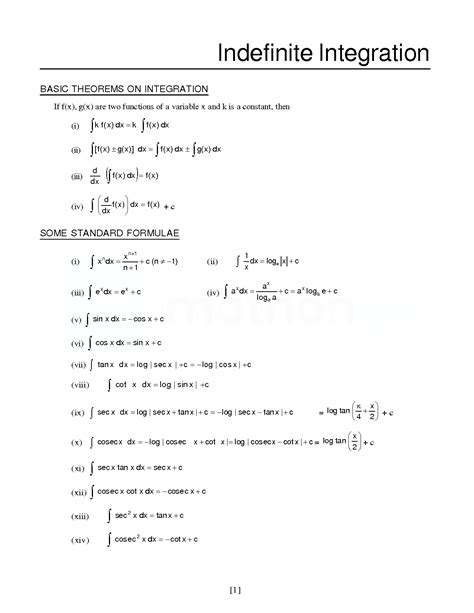 Afbeeldingsresultaten voor Indefinite Integration Formulas