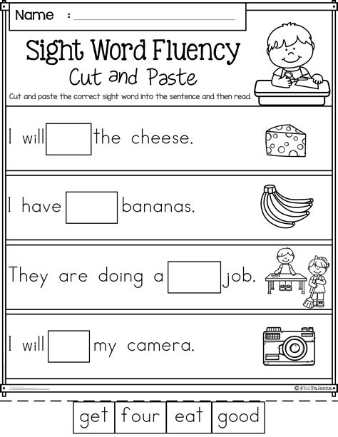 Image result for Cut and Paste Sight Words Worksheets
