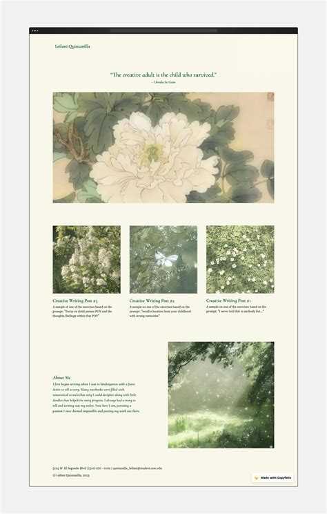 Image result for Creative Writing Portfolio Examples