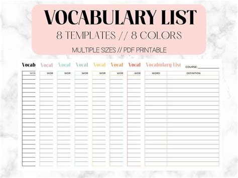 Toradh íomhá ar Vocabulary Study Guide Template