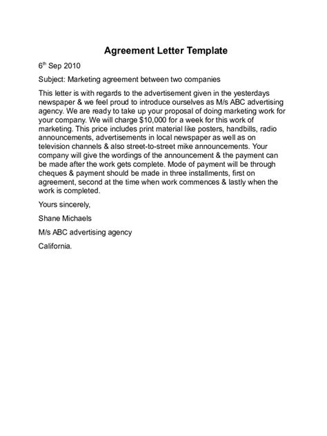 Toradh íomhá ar Simple Letter of Agreement Template