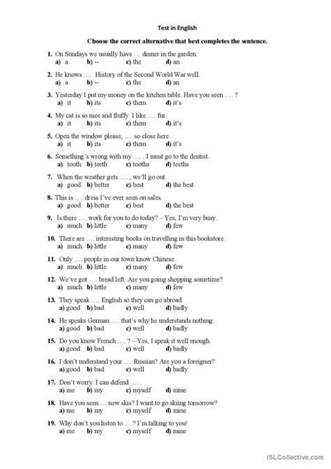 Image result for English Test Questions