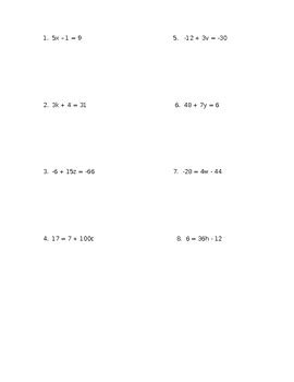 Image result for 7th Grade Math 2 Step Equations Worksheets