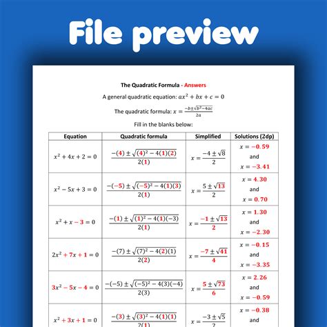 Image result for Quadratic Formula Worksheet Easy