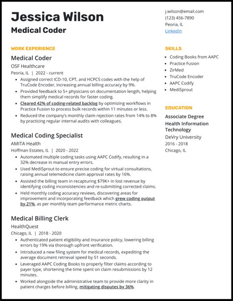 Afbeeldingsresultaten voor Medical Coding Resume Sample