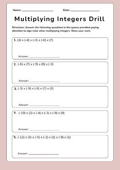 Image result for Multiplying Posititve Negative Worksheet