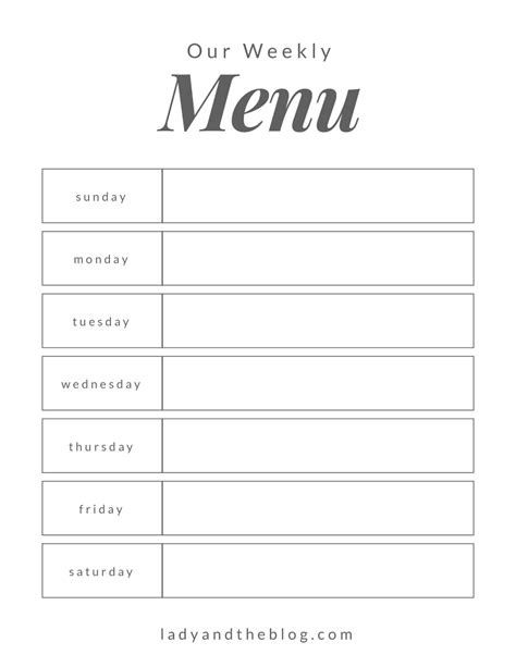 Image result for Weekly Dinner Menu Template