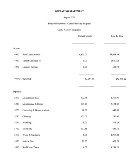 Image result for Operating Income Statement Form