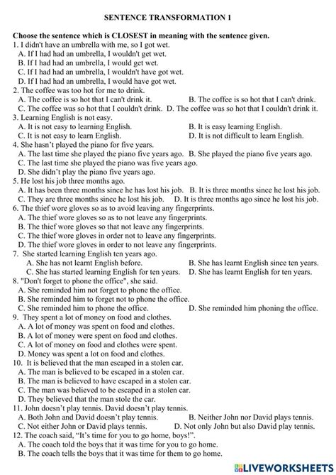 Toradh íomhá ar Sentence Transformation Exercises PDF