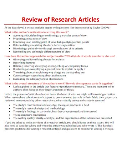 Image result for Example of Article Review Format