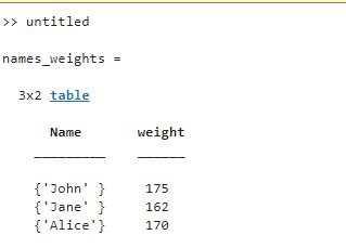Image result for Table MATLAB Output