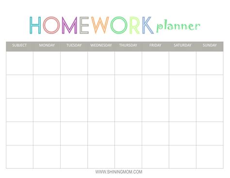 Image result for Printable Homework Schedule