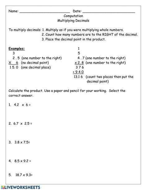 Image result for Multiplying Decimals Worksheet PDF