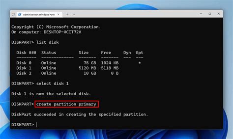 Create Partition Primary に対する画像結果