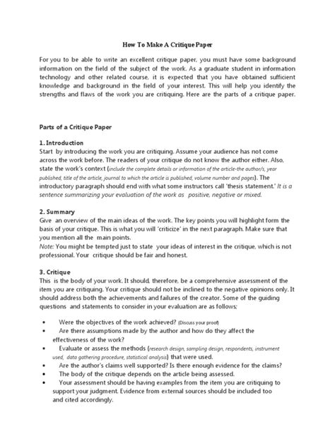 Image result for Critique Paper Format Example