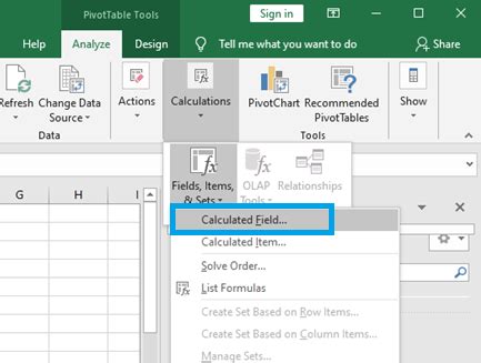 Image result for Calculated Field in PivotTable Web-Based