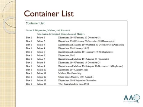 Image result for Example of Container List by Section