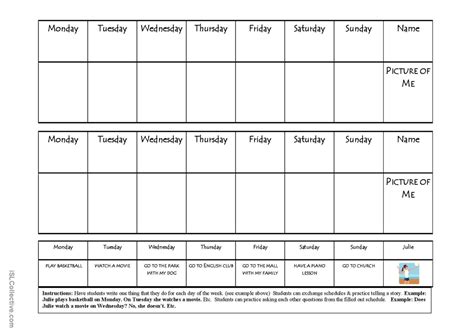 Week Schedule ESL എന്നതിനുള്ള ഇമേജ് ഫലം