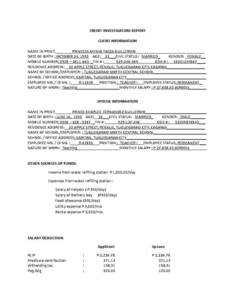 Image result for Credit Investigation Form Sample