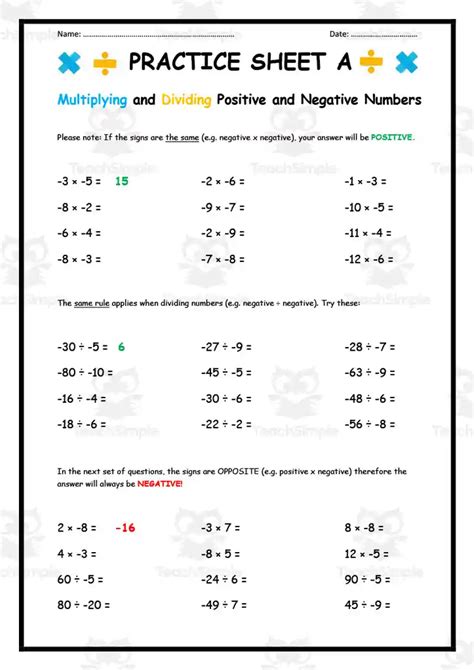 Image result for Multiplying Posititve Negative Worksheet