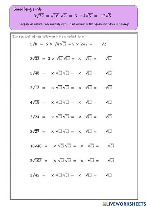 Image result for Simplifying Surds Worksheet