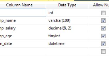 Toradh íomhá ar Create Table and Columns Query