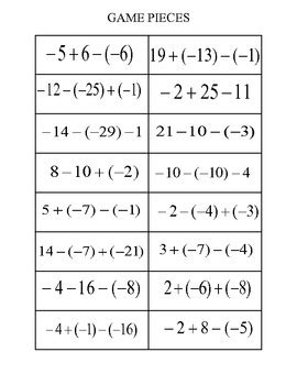 Image result for Matching Activity Addition and Subtraction of Negative Numbers