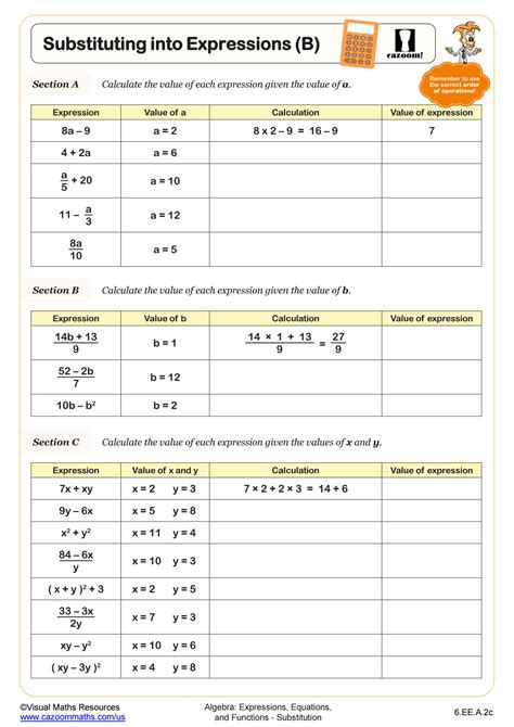 Toradh íomhá ar 6th Grade Math Worksheets Variables
