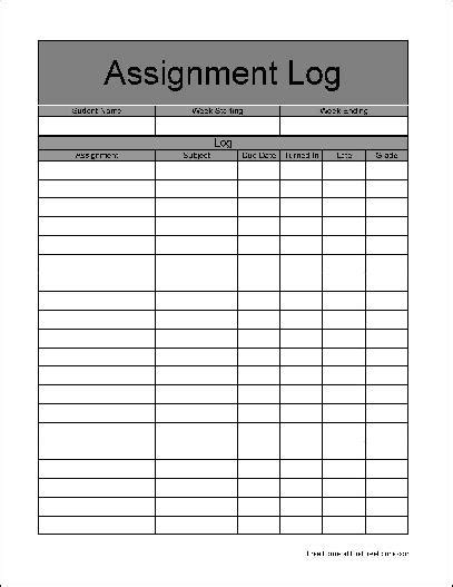 Image result for Assignment Log Template