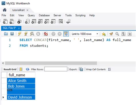 Toradh íomhá ar Concat Syntax in SQL