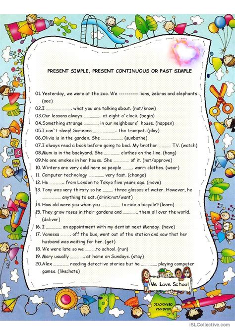 Present Simple Present Continuous Past Simple Exercise に対する画像結果