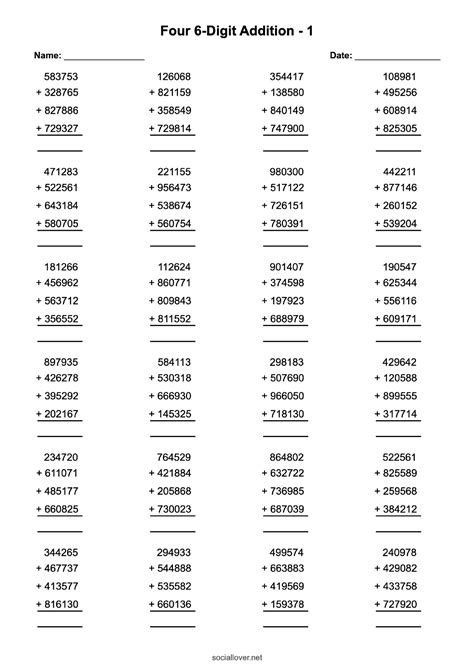 Image result for 6 Digit Addition Worksheets