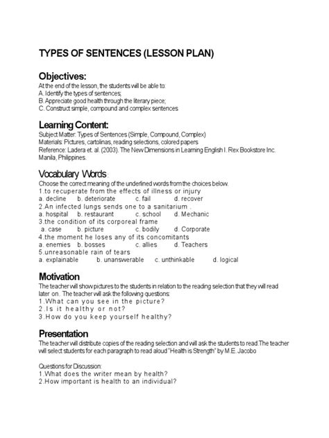 Image result for Sentence Pattern Lesson Plan