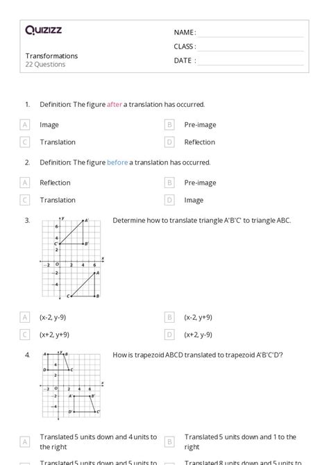 Résultat d’images pour Transformation Math Worksheet with Answers