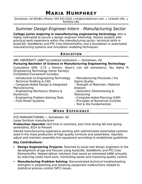Image result for Entry Level Engineer Resume Example