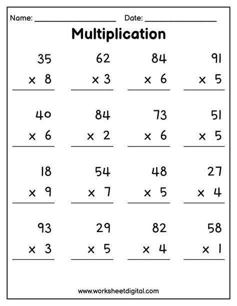 Image result for PDF Worksheet On Multiplication Single Digit