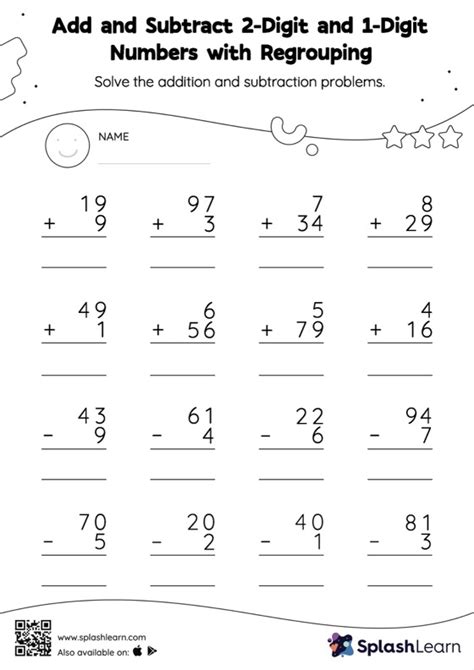 Toradh íomhá ar Add and Subtract 2-Digit Numbers Worksheet