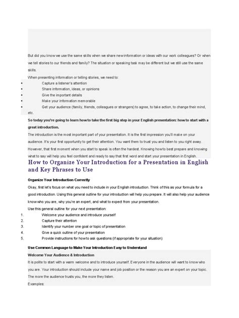 How To Organize Your Introduction For A Presentation in English and Key ...