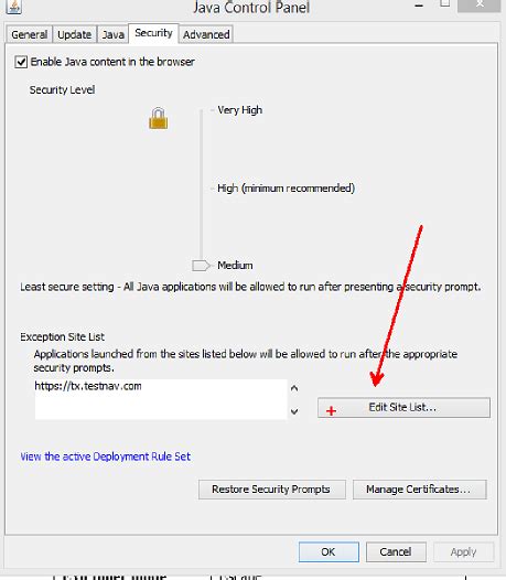 Image result for Java Not On Exception Site List Error