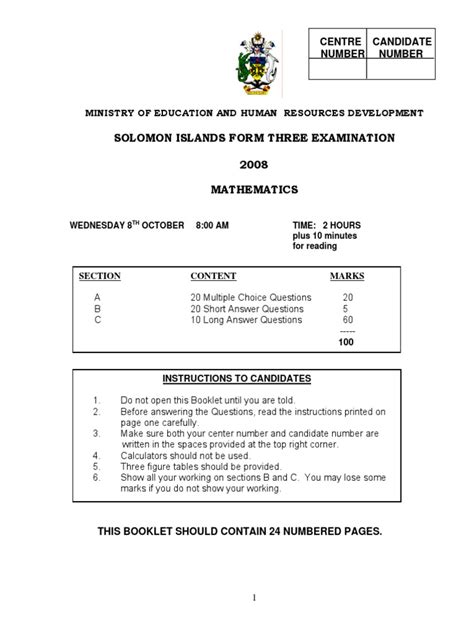 Image result for Mathematics Form 3 Question Paper Section B