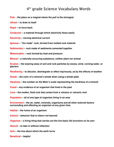 Afbeeldingsresultaten voor 4th Grade Science Vocabulary